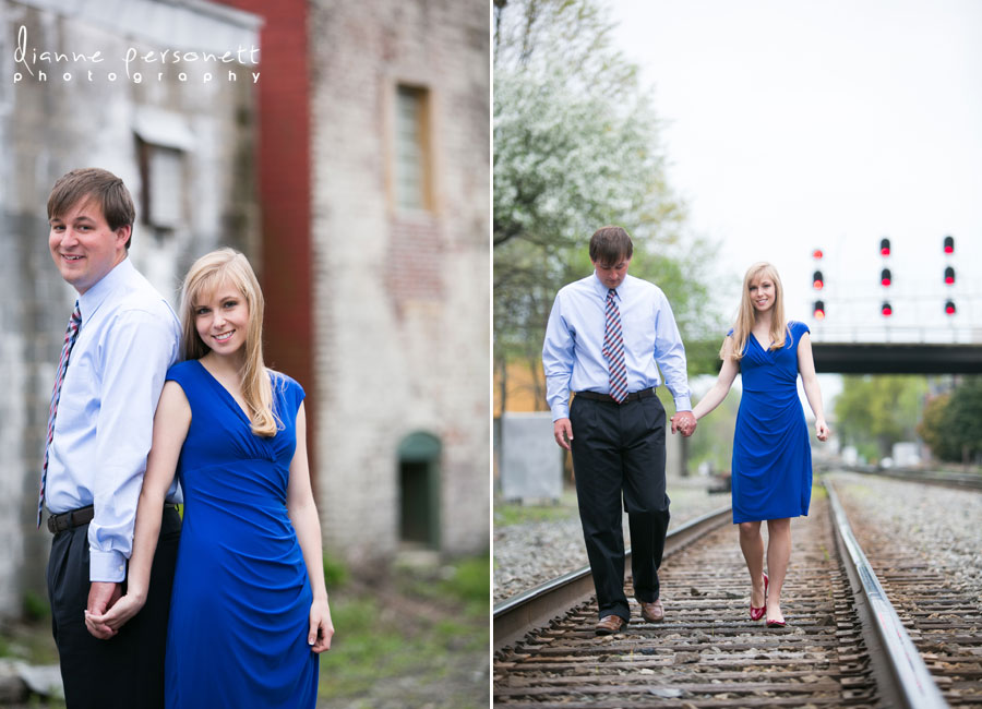 downtown Greensboro NC train tracks engagement session