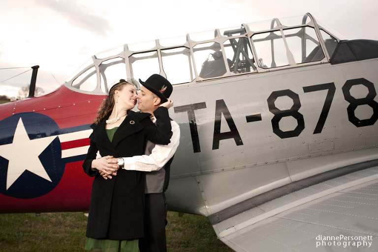 vintage engagement session with vintage planes