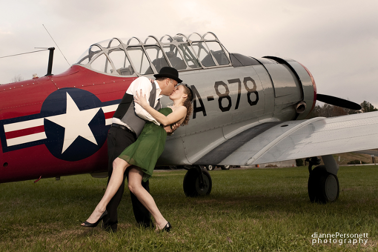 charlotte vintage engagement session with vintage planes