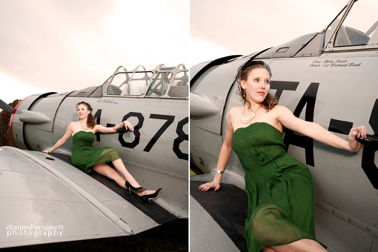 nc vintage engagement session with vintage planes