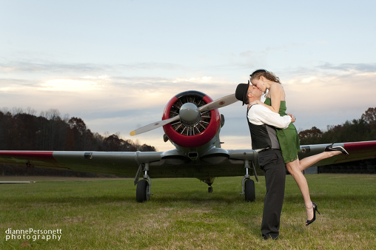 vintage engagement session with vintage planes