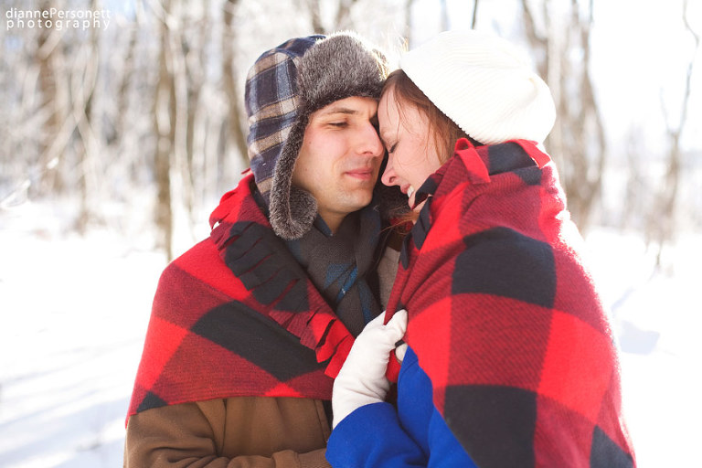 winter and snow engagement photos in boone nc
