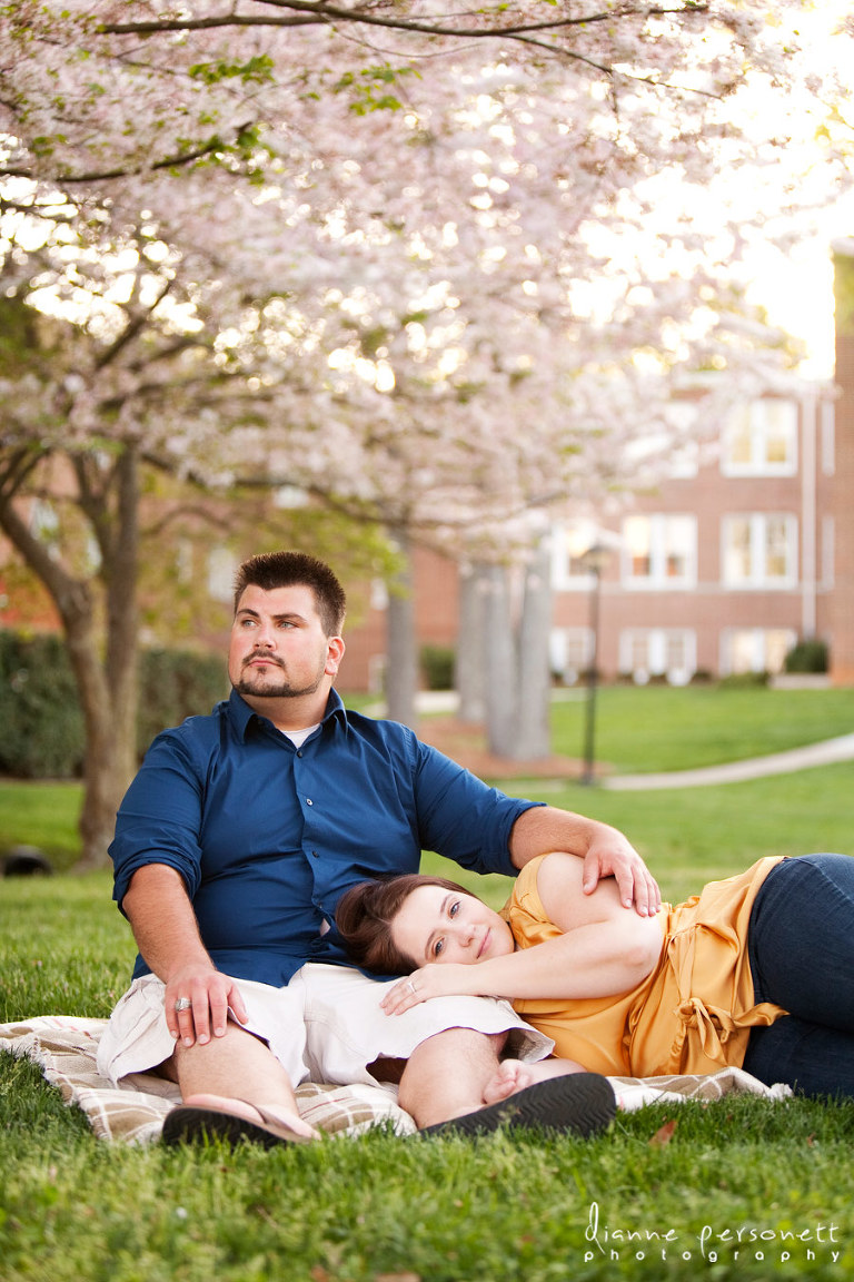 Engagement photos at Wingate University campus