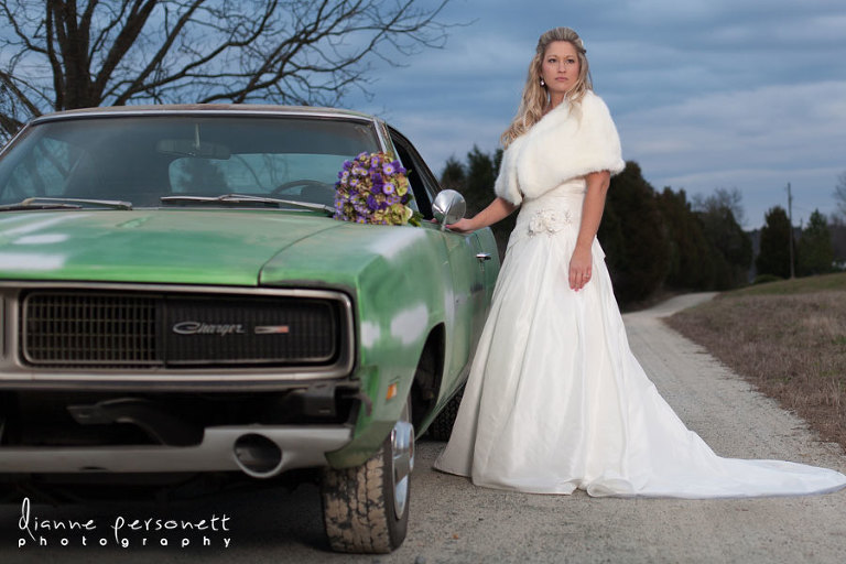 vintage car bridal session