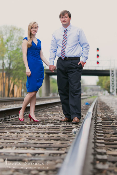 downtown Greensboro NC train tracks engagement session