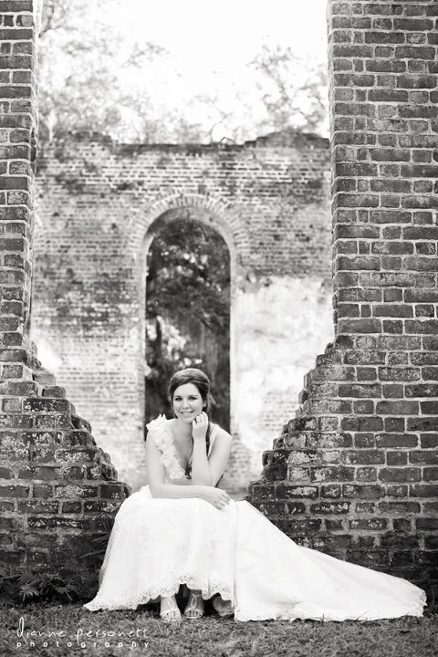 bridal photos at old sheldon church ruins