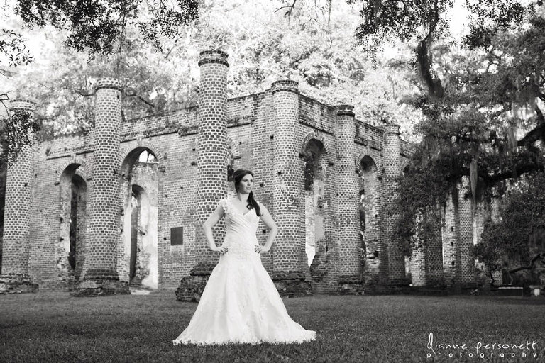 bridal photos at old sheldon church ruins