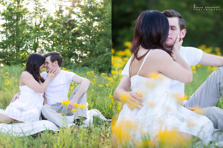 charlotte engagement photos in a flower field